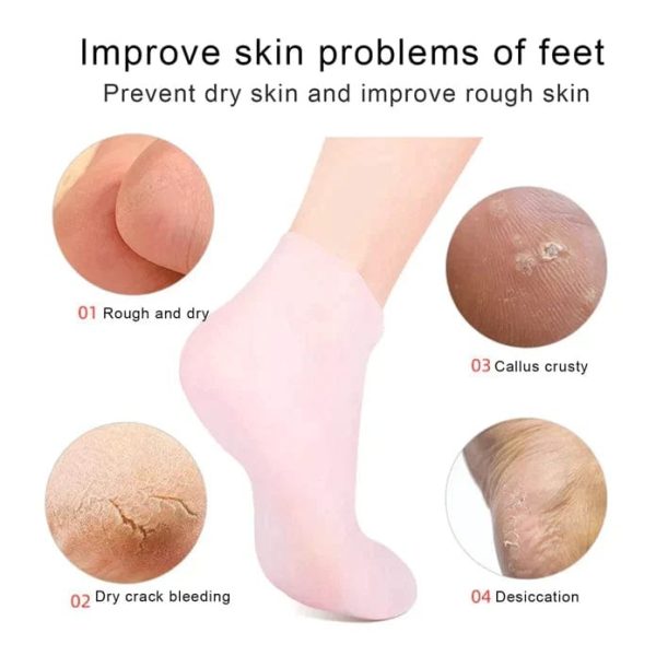 1pair Silicone Foot Care Socks Anti Cracking Moisturizing Gel Socks Cracked Dead Skin Remove Protector Pain Relief Pedicure Tool