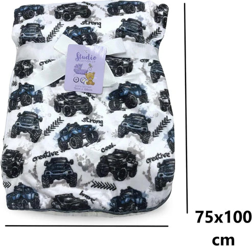 Monster Car Baby Blanket Newborn Fleece Blanket Wrap Cars Design- 75x100 cm Kids Gifts Soft Plush Fluffy Blanket Sherpa Fur | Swaddle Nursery Bed Blanket for Baby Boy & Girl