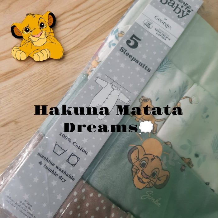 Brand: George | Pack of 5 Sleepsuits | 0-3 Months | Simba Character