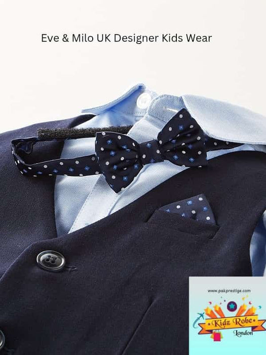 Eve and Milo Designer Brand | Children's Trouser, Waistcoat and Shirt Suit - Navy Blue
