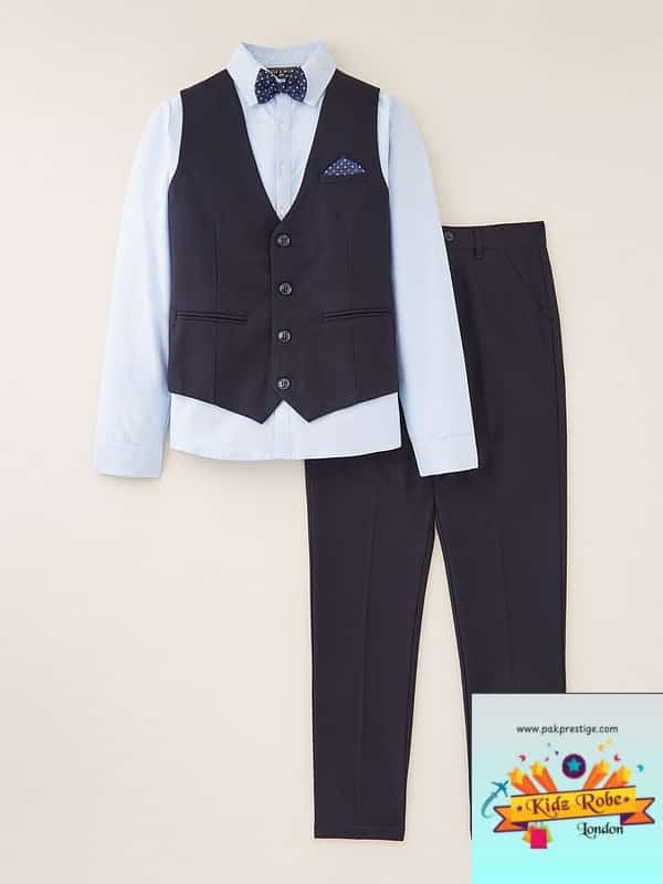 Eve and Milo Designer Brand | Children's Trouser, Waistcoat and Shirt Suit - Navy Blue