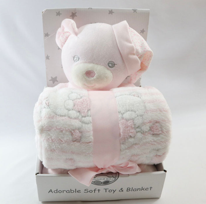 Pink Sleepy Teddy Giftset- Toy and Blanket Set 75cm x 100cm