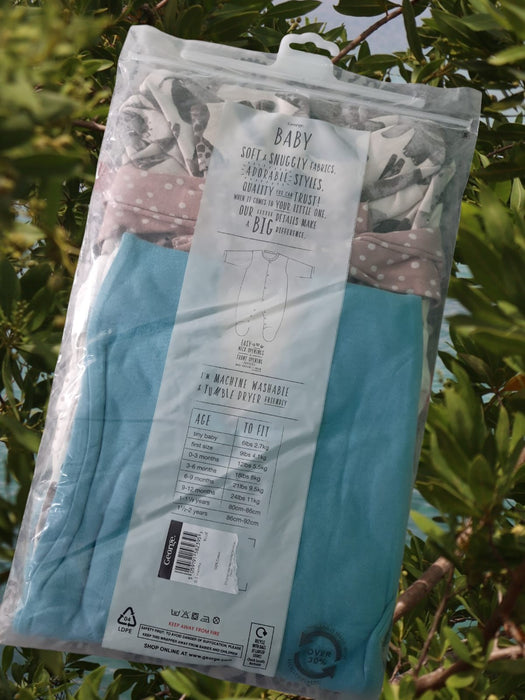 Brand: George | Pack of 5 Sleepsuits | 0-3 Months | Animal design