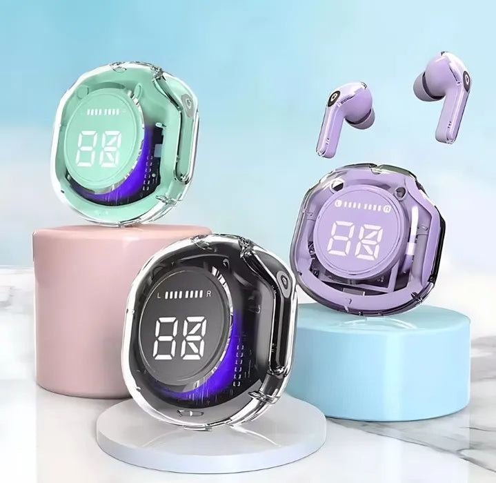 Air 39 Gaming Earbuds Random Color|Transparent airpods Air39 Bluetooth Gaming EARBUDS LED Display Super Bass HD sound Quality Trendy earphone Latest Technology Water Proof HD Calling TWS Technology Sports Headphone