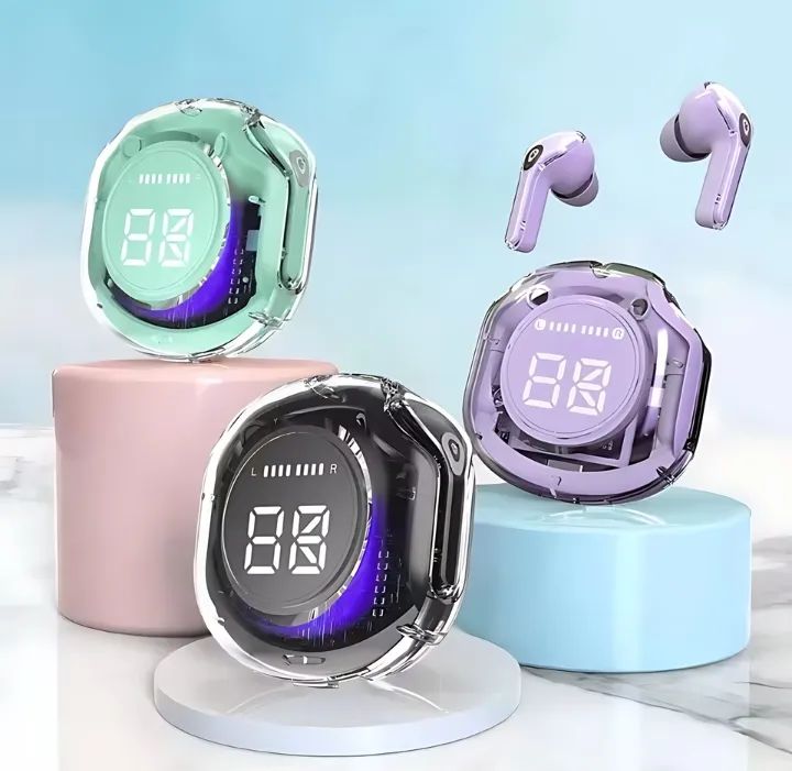 Air 39 Gaming Earbuds Random Color|Transparent airpods Air39 Bluetooth Gaming EARBUDS LED Display Super Bass HD sound Quality Trendy earphone Latest Technology Water Proof HD Calling TWS Technology Sports Headphone