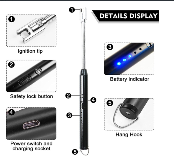 Arc Lighter With Usb Charging,flameless Windproof,led Battery Display,safety Switch | Rotate 360 Degrees, For Aromatherapy (random Colors)