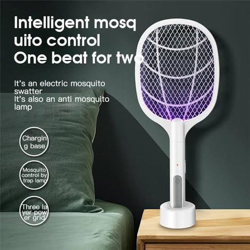 Electric Rechargeable Mosquito Racket Killer 2 In 1 With Base Holder (random Color)