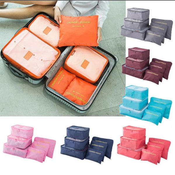 Travel Combo Deal – 6 Pcs Travel Clothes Storage Bag Pouch | Inflatable Air Pillow Cushion | Portable Toothbrush Holder Case ( Random Color )