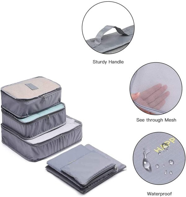 Travel Combo Deal – 6 Pcs Travel Clothes Storage Bag Pouch | Inflatable Air Pillow Cushion | Portable Toothbrush Holder Case ( Random Color )