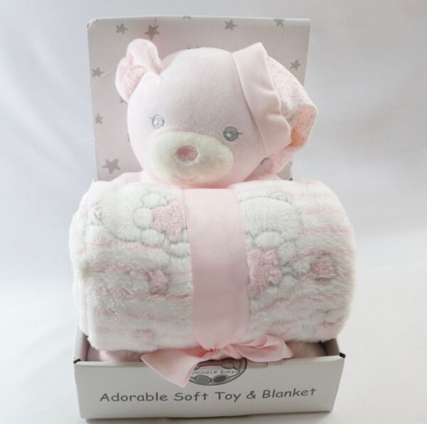 Pink, Blue & Grey Sleepy Teddy Giftset- Toy and Blanket Set 75cm x 100cm