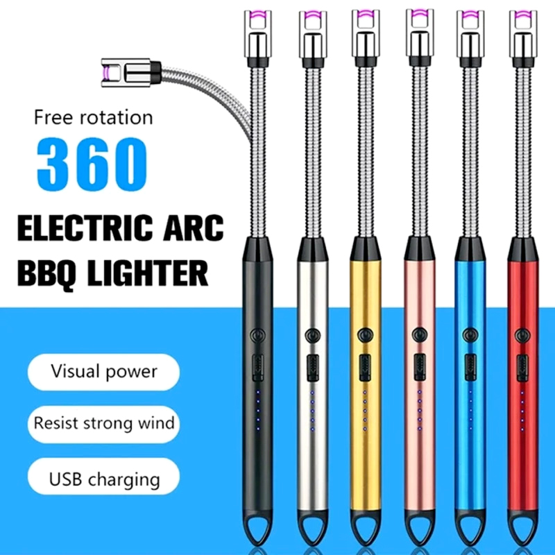 Arc Lighter With Usb Charging,flameless Windproof,led Battery Display,safety Switch | Rotate 360 Degrees, For Aromatherapy (random Colors)